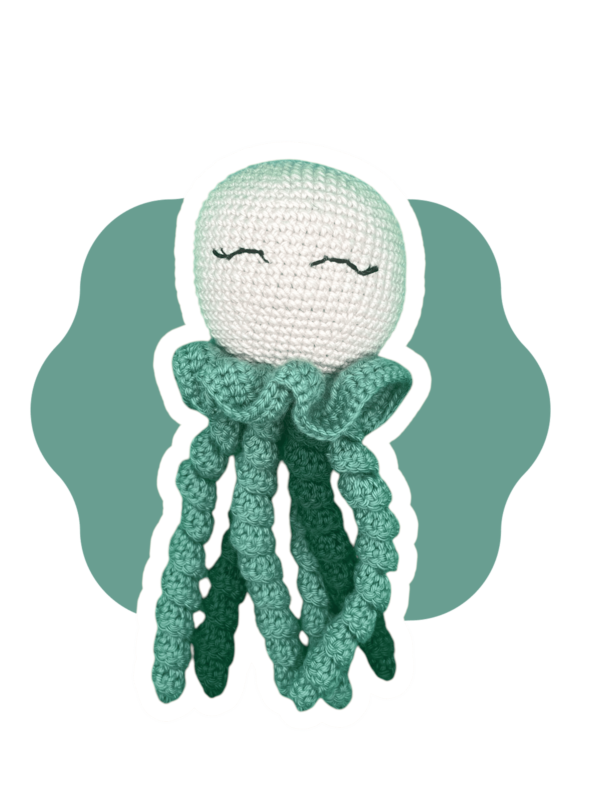 Doudou pieuvre verte au crochet