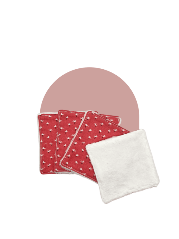 Lingettes lavables motif fleur rouge