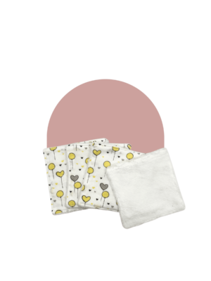 Lingettes lavables motif cœur et ballon