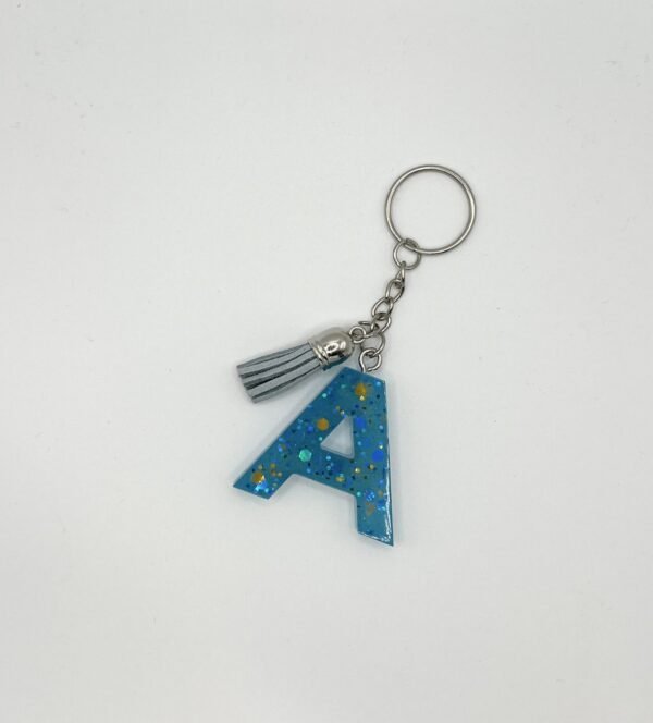 Porte clé lettre A bleu avec paillettes