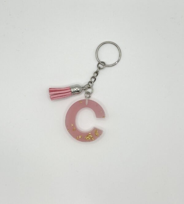 Porte clé lettre C rose avec paillettes dorées