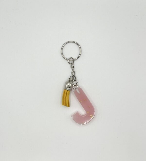 Porte clé lettre J rose paillettes dorées