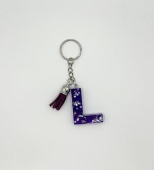 Porte clé lettre L bleu avec paillettes