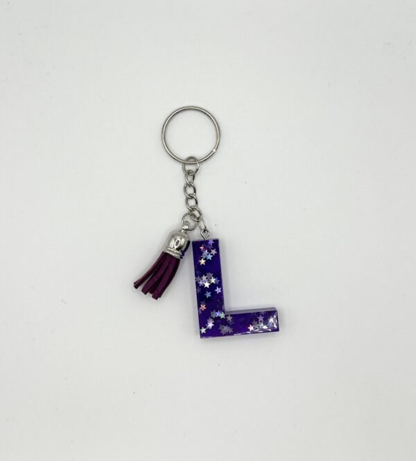 Porte clé lettre L bleu avec paillettes